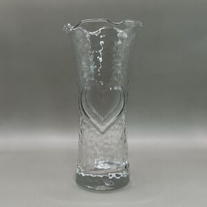 Vintage Anchor Hocking Glass Vase Heart Relief Ruffled Edge 7 Inch